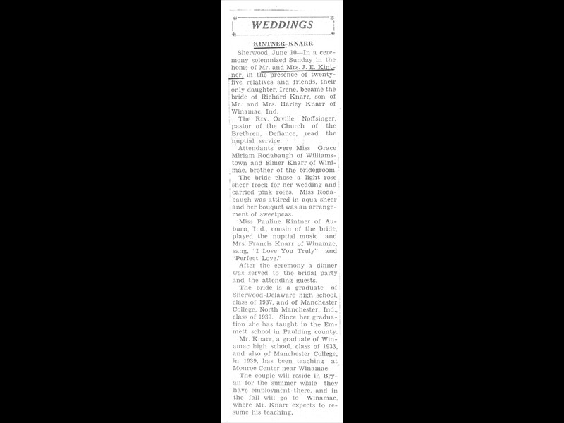 June 1, 1941 Wedding-Article